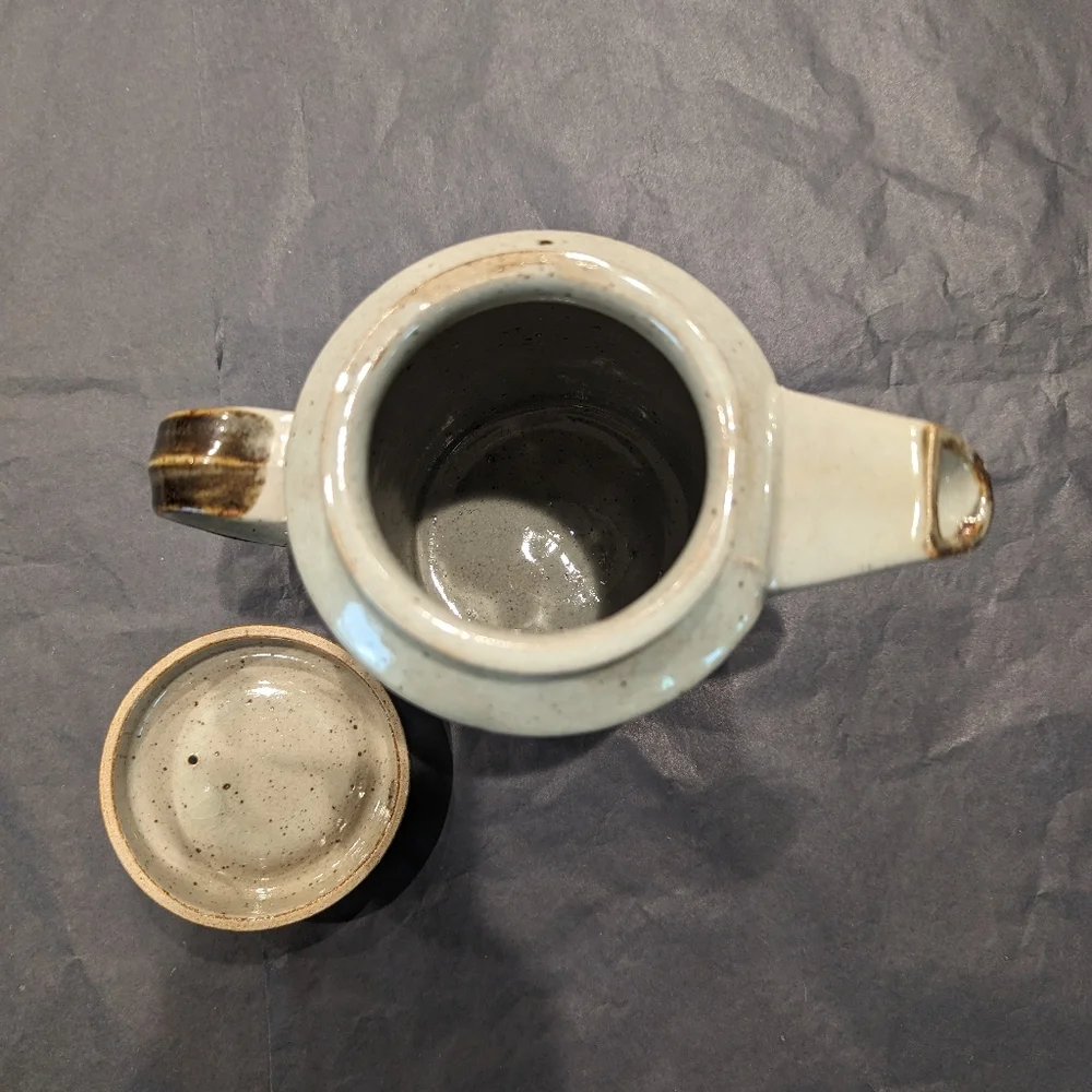 Vintage MCM Handmade Stoneware Coffee Pot With Lid 9